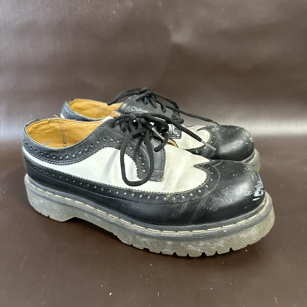 Vtg Dr Martens Shoes Mens‎ UK 8 Black and White WingTip Brogue 90s Y2k Chunky